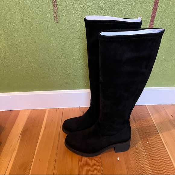 Anthropologie Black Micro Suede Tall Boots - Picture 4 of 9